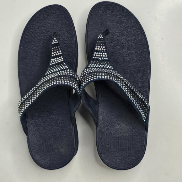 ルルページ Fit Flop Lulu Womens 8 Blue Crystal Rhinestone Slides Flip Flops